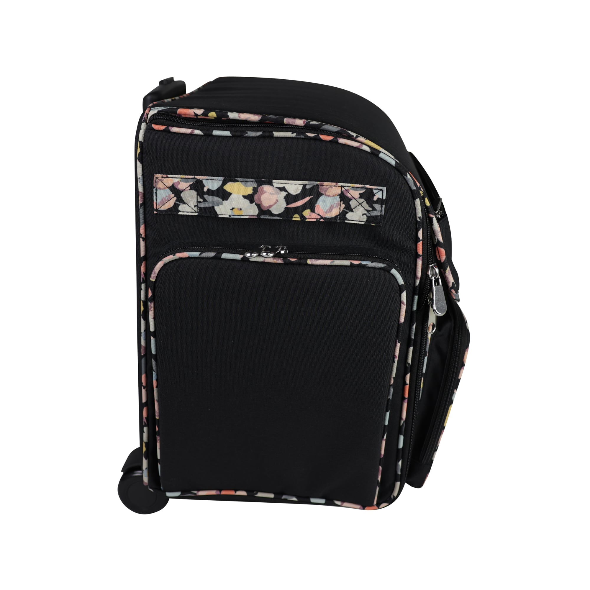 Everything Mary Black Floral Deluxe Collapsible Rolling Craft Bag